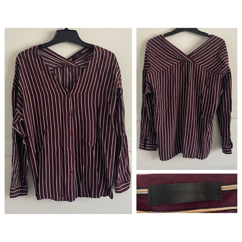 Indibrand Maroon Red White Striped Button Down Shirt Top 20442